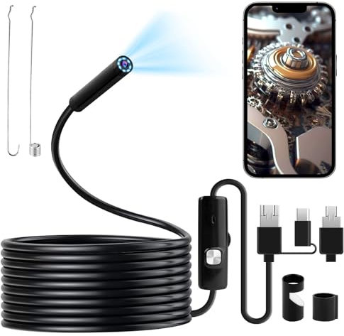 Telecamera endoscopio con luce, 1080P HD endoscopio, impermeabile, Ip67, non necessita di Wi-Fi, telecamera di ispezione da 5 m, con 8 luci LED, tipo C per Android & iOS, tablet