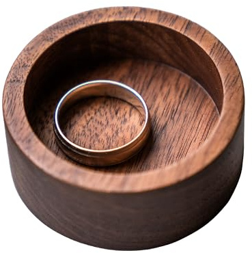 Walnut Wood Ring Tray, Mini Round Hardwood Holder, Micro Jewelry Box Dish