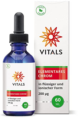 Vitals - Elementares Chrom, 200mcg in Flüssiger und Ionischer Form. Ergänzt mit Chromchlorid. 100% Vegan. Chrom unterstützt den normalen Stoffwechsel von Fetten, Kohlenhydraten und Eiweiß.