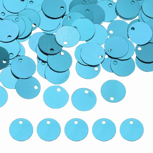 sourcing map Flat Round Sequins, 600Pcs 10mm/0.4 Inch Loose Paillettes Lake Blue Craft Sewing Sequins with Single Side Hole for DIY, Embroidery Clothing, Jewelry Making