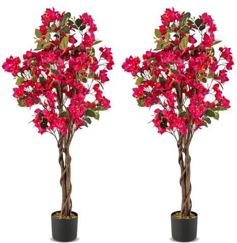 GIANTEX Bougainvillea Artificiale 120 cm, Albero di Buganville Finto con Fiori Aperti e Rami Realistici, Pianta Decorativa per Ingresso, Soggiorno, Ufficio, Rossa/Bianco (2, Rosso)
