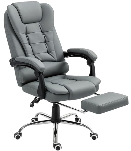 HOMCOM Fauteuil de Bureau Fauteuil Manager Grand Confort Dossier inclinable roulettes PU 64,5 x 69 x 117 cm Gris