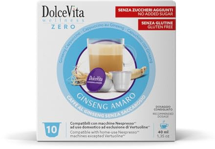 120 Capsule Compatibili con Nespresso GINSENG AMARO DOLCE VITA - Senza Zuccheri Aggiunti - Senza Glutine - 12 Astucci da 10 Capsule –
