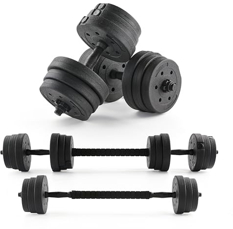 Phoenix Fitness 20kg Adjustable Dumbbell & Barbell Set – 2-in-1 Weight Set with 12 Plates & 4 Spinlock Collars for Home Gym – Space-Saving and Durable for Strength Training & Full Body Workout