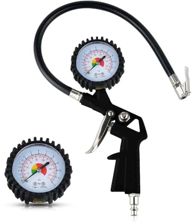 Inflador de aire comprimido 0-12 bar/170 PSI, manómetro de presión de neumáticos para coche, moto (negro)