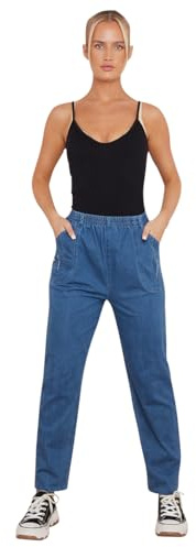 Verto Collection Women’s Pull-On Stretch Denim Jeans, Ladies Elasticated Waist Straight Leg Jeggings, Comfortable Casual Everyday Relaxed Fit Denim Trousers (Blue, 16)