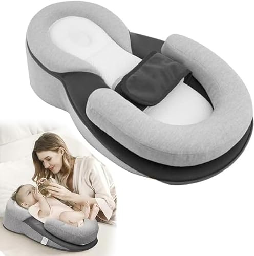 Coussin cale pour nouveau-né - Coussin de soutien pour nouveau-né - Coussin d'allaitement pour réduire les crachats - Avec sangle de sécurité (gris)