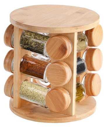 Organizador De Carrusel De Especias De Madera – Estante Giratorio Para Almacenamiento De Condimentos, Plataforma De Soporte Para Condimentos Con Múltiples Tarros, Estante De Cocina Que Ahorra Espacio