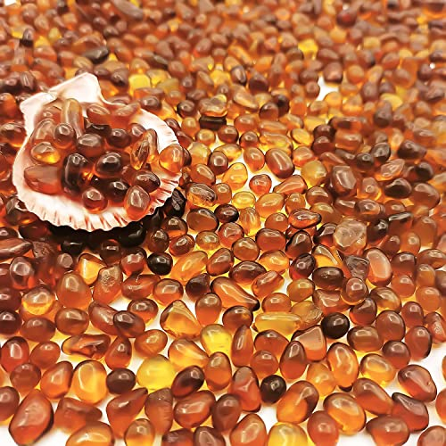 Keedolla Pietre di ghiaia di vetro marino per acquario, ghiaia di marmo per acquario, tartarughe, riempitivi per vasi, giardino, ambra (0,4 kg/430 g)