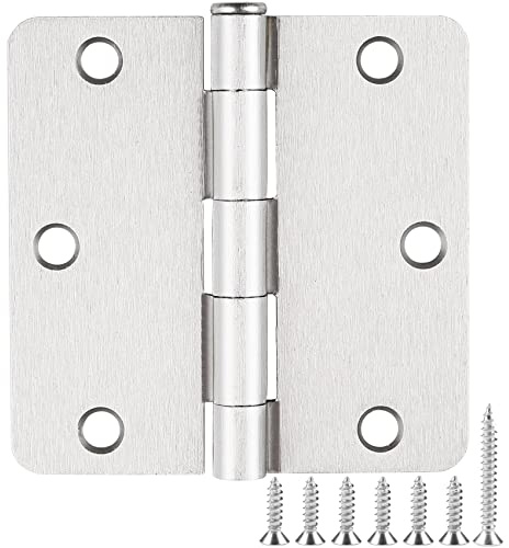 18 Pack Satin Nickel 3.5 Inch x 3.5 1/4 Radius Interior Door Hinges Brushed Nickel 3-1/2 Door Hinge for Doors Bedroom Small Rounded Conner Standard Bifold Residential Door Hinge