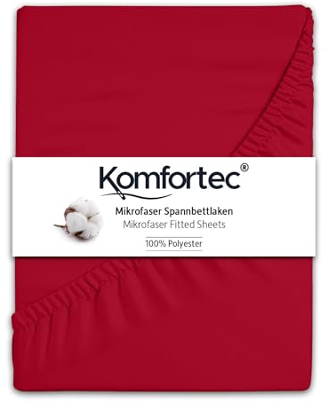 Komfortec Mikrofaser Spannbettlaken 140x200 cm – Weiches Spannbetttuch mit Rundumgummi – Fitted Sheet für Matratzen bis 30 cm – Rot – Oeko-Tex – Pflegeleicht & Hautfreundlich – 90g/m²