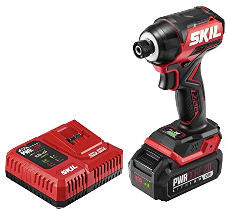 SKIL PWR CORE 20 Brushless 20V 1/4 Hex Compact Impact Driver Kit with 3-Speed & Halo Light & One-Handed Collet Including 2.0Ah Battery and Charger- ID6739B-10