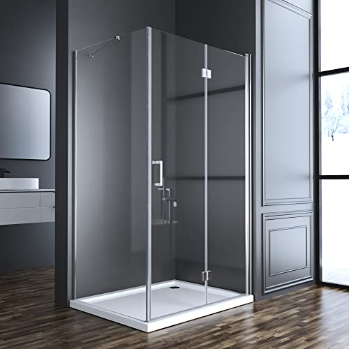 Duschkabine 100x80cm Eckeinstieg, Goezes Duschkabine 80x100cm Falttür mit Seitenwand Drehfalttür Duschwand, Faltbar mit festem Seitenteil Glas, Duschabtrennung mit 5mm ESG Sicherheitsglas Höhe 195cm