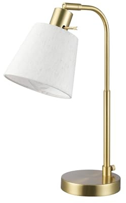 Globe Electric 61000057 16 Desk Lamp, Matte Brass Finish, White Shade, Adjustable Pivot Joint, Rotary Switch on Socket, Modern Lighting for Bedroom or Office, Indoor Lights, E26 Base