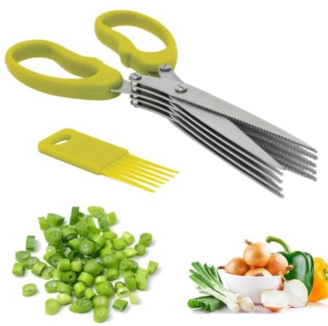 TNSRAY Tijeras para Hierbas, Tijeras de Cocina de 5 Hojas, Tijeras de Cocina de Acero Inoxidable de 5 Hojas con Peine de Limpieza, Tijeras para Especias Vegetales para Hierbas, cebolletas, perejil