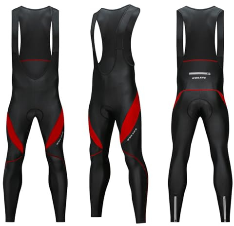 Calzamaglia con Bretelle da Ciclismo da Uomo Pantaloni Lunghi Invernali con Leggings Imbottiti Per Bici da Corsa MTB (Black red,XL)