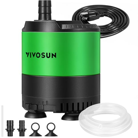 VIVOSUN 400 GPH 20W Submersible Water Pump, with Adjustable Water Flow, 4.9 ft Tubing, Additional Ceramic Shaft, and Outlet Adapters, for Fish Tanks, Aquariums, Hydroponics, Fountains