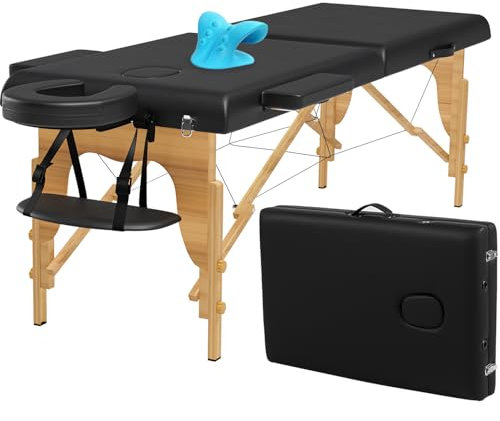 84 Portable Massage Table Adjustable Lash Bed (Wood, Black-2 Folding)