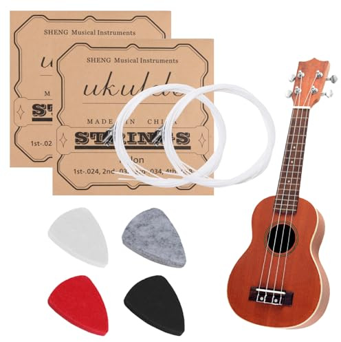 2 Sets Ukulele Strings Nylon Universal Strings for Ukulele with 4 Felt Picks White Replacement Classical Ukes Strings Kits Musical Instrument Accessories for Baritone Soprano Concert Professional Begi
