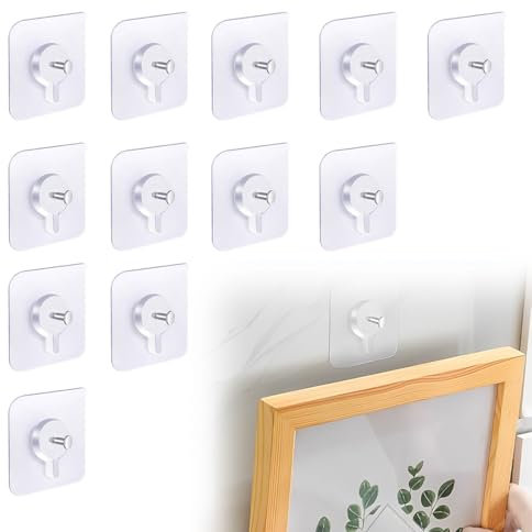 BQRKOTM 12 Pezzi Ganci Autoadesivi Per Quadri, Chiodi Adesivi Per Quadri Muro, Trasparenti Ganci Per Quadri Muro, Appendi Quadri Senza Chiodi, Per Appendere Quadri, Orologi, Cornici