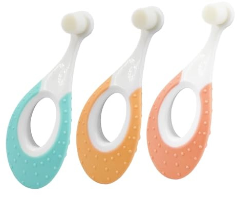 CVNRCLP Toddler Toothbrush Set – 3-Pack, Ultra-Soft Bristles for Babies 0-3 Years, Featuring Teething Rings for Gentle Teeth and Gum Care,0-2 Toothbrush