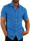 Rodawu Mens Linen Shirts Cotton Short Sleeved Shirts Regular Fit Casual Summer Shirts Lightweight Beach Shirt Blue Shirts 3XL