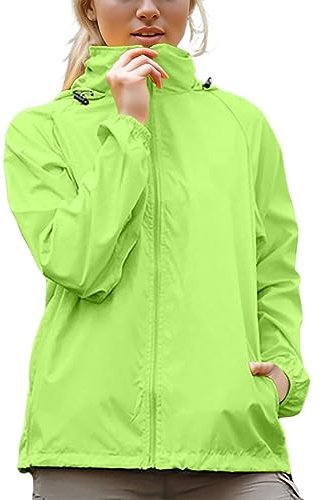 Coupe Vent Femme Impermeable Veste De Pluie Avec Capuche LéGèRe SéChage Rapide Couleur Unie Veste Sport Femme Avec Fermeture éClair Fine Respirant Veste D'ExtéRieur Pour Les Voyages Et Le