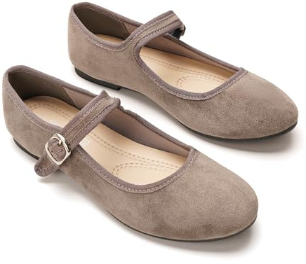 GLAMORA Merceditas Mujer Bailarinas Ante Hebilla Ajustable Zapatos Planos Cómodos Ligeros Suela Flexible Antideslizante Plantilla Blanda Punta Redondeada Calzado grey-41