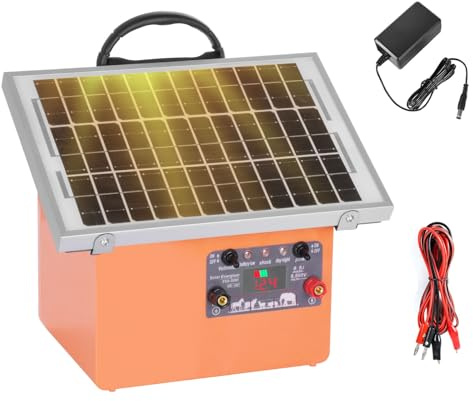 FarmNix Dispositivo solare per recinzioni da 12 V, 0,5 J/9,5 KV, per recinzione elettrica da 2 a 32 km, con pannello solare da 7,5 W, batteria al piombo da 12 V 7 Ah e set di messa a terra per pollame