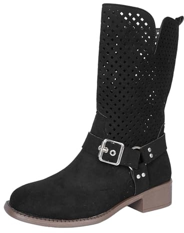 Générique Bottines pour femmes - Bottes habillées traditionnelles en daim - Style occidental élégant - Talon bloc mi-mollet