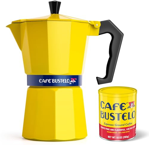 LORD'S ROCKS Café Bustelo Stovetop Espresso Maker – 300 ml Cup Moka Pot Coffee Percolator, Durable Aluminum with Heat-Resistant Handle, Bold Yellow Design – Authentic Café-Style Coffee at Home