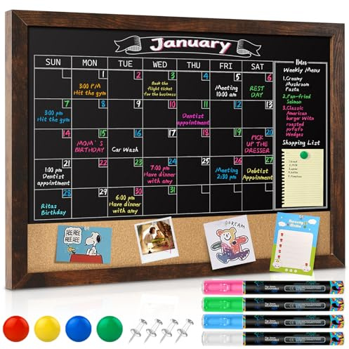 Gotideal Chalkboard Calendar 24 x 18 Chalk Board Calendar for Wall Magnetic Chalkboard Framed,Wall Mounted,Blackboard for Office,Kitchen,School,Home