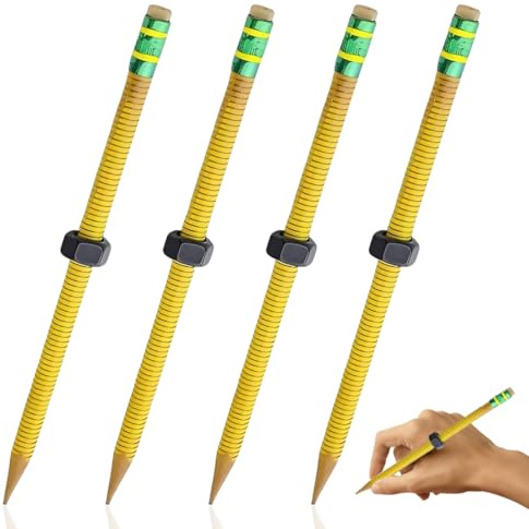 4 pz Matita filettata ADHD, in legno con dado di decompressione, matite in legno filettate per studenti, adulti, lavoro, sollievo dall'ansia, silenzioso(Giallo)