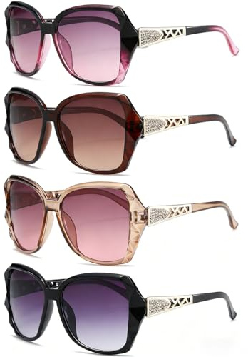 ToqoGeri 4 PCS Women's Sunglasses, Rectangular, UV400 Protection, Polarized, Glam Style, Oversized, Vintage Fashion Design, Adults, Female