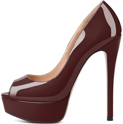 EDEFS Femme Lady Escarpins Sexy Haute Talon Aiguilles Plateforme Bout Cheville Chaussure Bordeaux 40