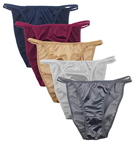 Colorful Star 5 Pack Women's Sexy Satin String Bikini Underwear Shine Smooth Underwear(Medium) Multicolor