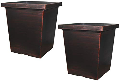 Muddy Hands 2 x 43 Litre Copper Large Plant Pot Outdoor Garden Flower Tree Tall Square Plastic Planter