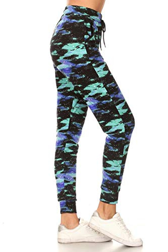 Leggings Depot JGA-R554-XL Green Galaxy Print Jogger Pants w/Pockets, X-Large