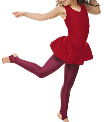 BODYWEAR LTD Body da Danza con Gonna per Bambine – Abbigliamento da Danza Senza Maniche in Nylon Lucido con Gonna Attaccata – Completo Comodo per Balletto, Ginnastica, Danza, Spettacoli, Rosso, 11-12
