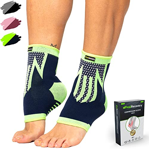 Feel Recovery 2 Tutore Caviglia per Uomo e Donne - Cavigliere Elastiche a Compressione - Fascia Sportive per Distorsioni, Running, Calcio e Sport - Traspiranti e Antiscivolo (L, Verde)