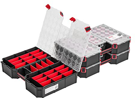 3x Modulierter Sortimentskasten XXL – 390 x 577 x 105 mm - Kleinteilemagazin Sortierkasten mit Transparent Deckel Sortierkoffer Werkzeugbox Sortimentskoffer Kasten mit herausnehmbaren Fächern