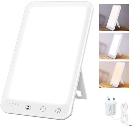 CGBOOM Light Therapy Lamp, UV-Free 10000 Lux Sun Lamp with Adjustable Brightness, Timer and Memory Function, 90° Rotatable Light for a Happy Life, Home & Office Indoor Use, White