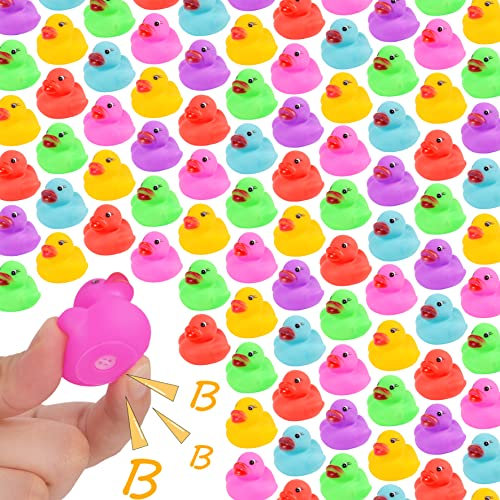 Maliweg 90-Pack Mini Ducks, Mini Colorful Rubber Duckies Bath Toy for Child, Small Ducks Bulk Float & Squeak Tiny Ducky Pool Toy, Multicolor (PUK-009)