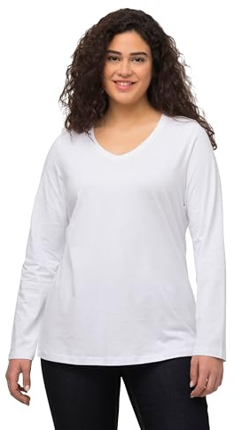 Ulla Popken Femme Grandes Tailles T-Shirt Coupe Slim Fit, décolleté en V et Manches Longues 719505