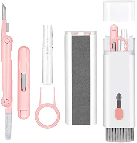 7-i-1 elektronisk rengöringssats, tangentbordsrengöring, laptoprengöringssats för skärm, mobiltelefon, Bluetooth, headset, lego, airpods, laptopkameralins (rosa)