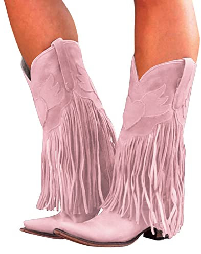 Hansensi Botas Altas Planas Cowboy Con Flecos Vintage Para Mujer - Botines Cortas De Moda Invierno Para Exterior - Camperas Número 40