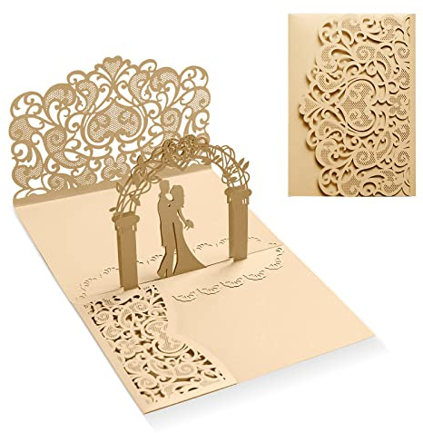 Siumir Carte Feliciation Mariage Pop Up 3D Carte Voeux Mariage avec Enveloppe Carte de Mariage Carte Cadeau pour Saint-Valentin, Anniversaire de Mariage (L'or)