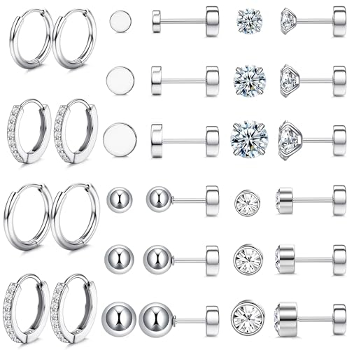 JeweBella Kleine Ohrstecker Chirurgenstahl für Damen Mädchen Silber Creolen Ohrringe Set Opal Kugel Cubic Zirkonia Ohrstecker Hypoallergen Knorpel Schläfer Huggie Ohrringe für Mehrere Piercings