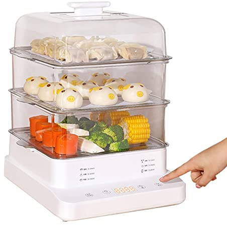 Vaporiera elettrica impilabile da 12 litri con 6 modalità preimpostate, vaporizzatore multifunzionale a 3 livelli per carne di verdure, scatola a vapore in acciaio inossidabile da 800 W