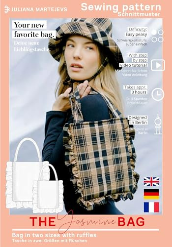 Patrón de costura para bolso con volantes para mujer en dos tamaños, patrón de corte de papel con instrucciones de costura para coser